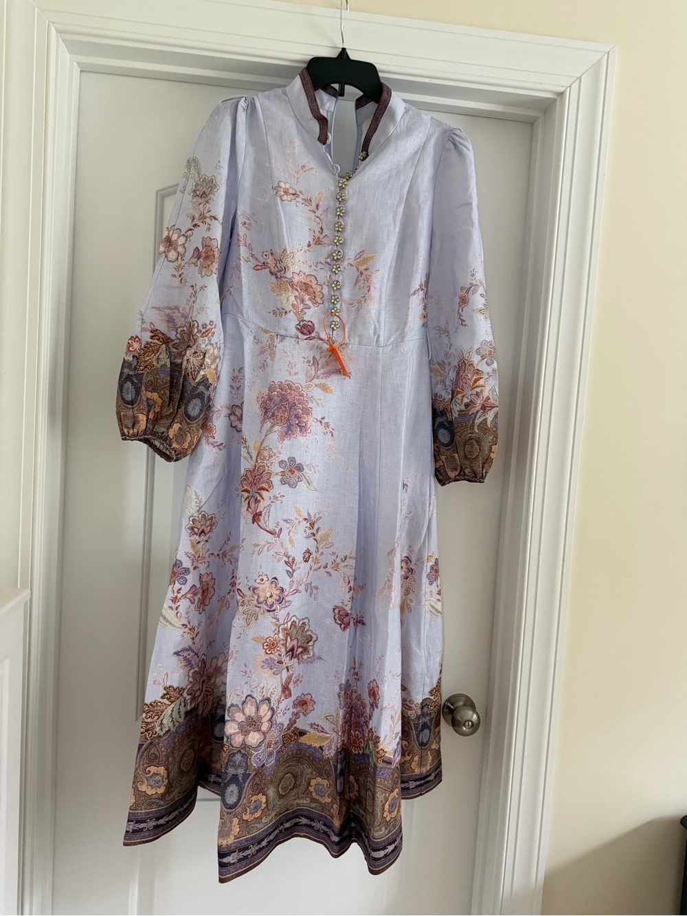 Zimmermann Lilac Floral-Print Long-Sleeve Midi Dress with Self-Tie Belt  size 10 - Picture 13 of 16
